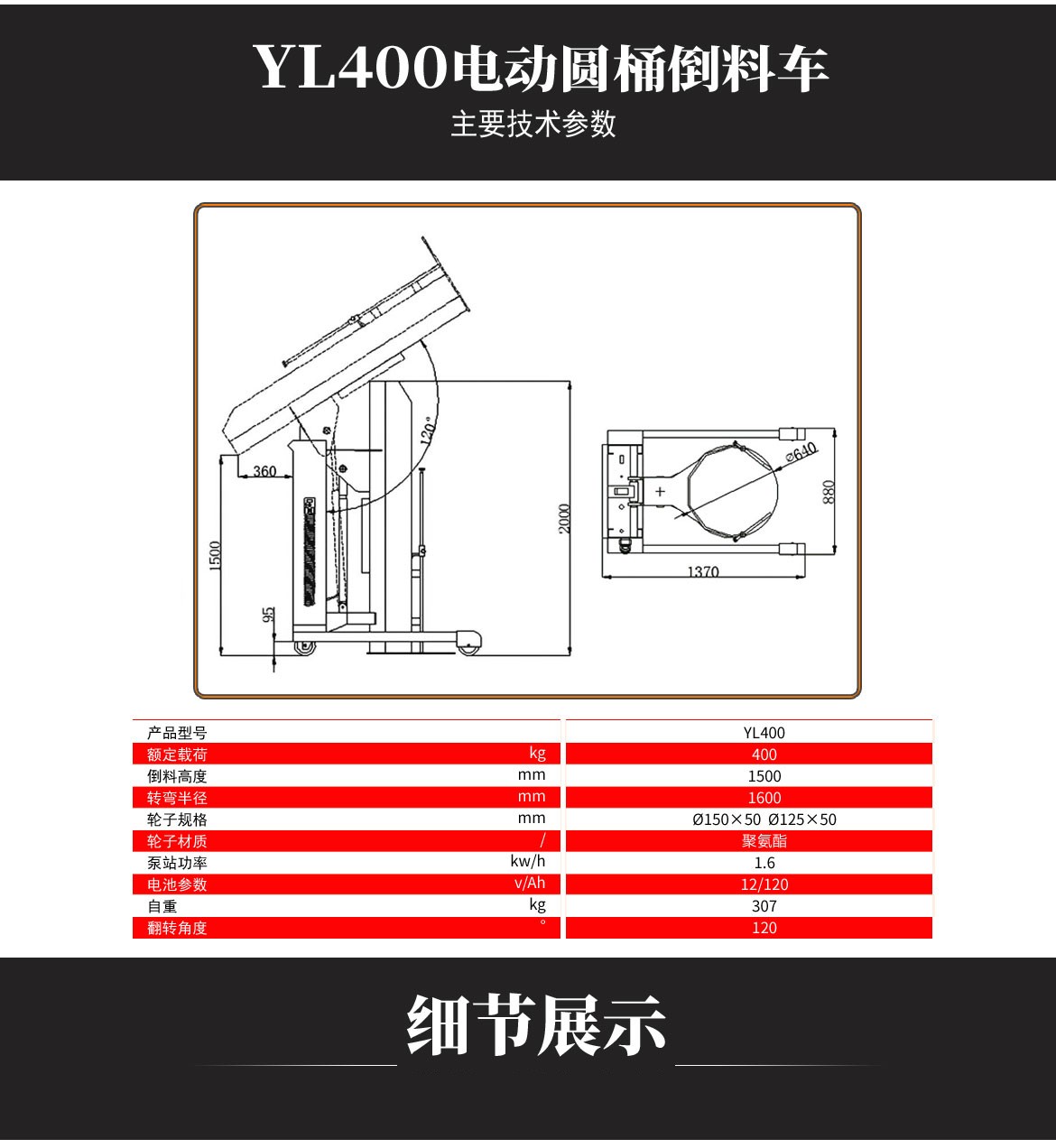 电动圆桶固体物料倒料车